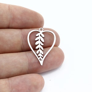 2 Pcs Stainless Steel Leaf Charm, Heart Shaped Leaf Earring, Herb Pendant, Leaf Jewelry, Earring Charms, Steel Findings, 20x27mm, SH-3104