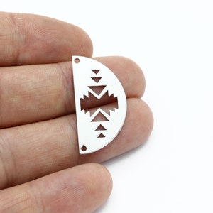 2 Pcs Rhodium Plated Half Round Charm, Arrow Semi Circle Connector, D Shape Pendant, Earring Connector, Jewelry Supplies, 15x30mm, SH-2896