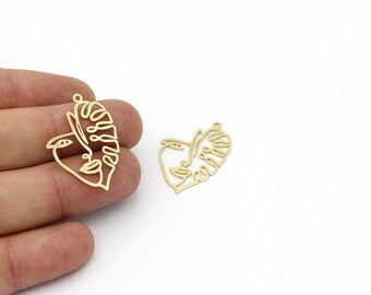 2 Stück Roh Messing Frau Gesicht Charms, moderne Kunst Anhänger, Blatt und Gesicht Ohrringe, Frau Gesicht Silhouette Schmuck, Laser geschnitten Erkenntnisse, SH-1370