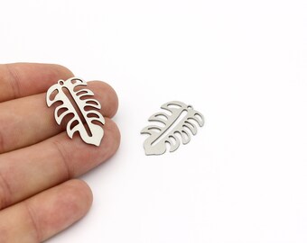 4 Pcs Stainless Steel Leaf Pendant, Monstera Leaf Charms, Leaf Earrings, Herb Jewelry, Earring Charms, Laser Cut Findings, 20x29mm, SH-1222