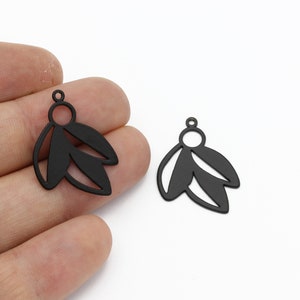 2 Pcs Black Plated Leaf Charms, Branch Pendant, Leaf Connector, Black Herb Jewelry, Flower Jewelry, Laser Cut Findings, 20x29mm, SH-2056