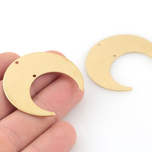 Raw Brass Moon Pendant, Moon Connector, Celestial Jewelry, Moon Earring Connector, Brass Findings, Jewelry Supplies, 2 Pcs, 16x42mm, SH-401
