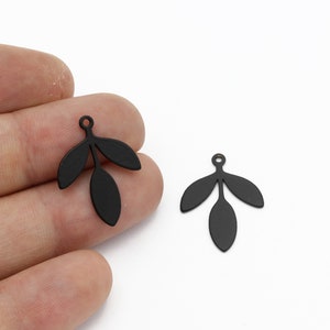 2 Pcs Black Plated Leaf Charms, Branch Charms, Black Leaf Connector, Herb Jewelry, Flower Jewelry, Laser Cut Findings, 18x24mm, SH-2079