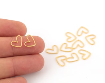 6 Pcs Gold Plated Heart Link Connector, Heart Findings, Tiny Heart Charm, Heart Jewelry, Earring Findings, Brass Findings, 10x12mm, SH-701