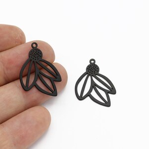 Black Plated Leaf Earrings, Branch Pendant, Leaf Connector, Black Herb Jewelry, Flower Jewelry, Laser Cut Findings, 20x28mm, SH-2043