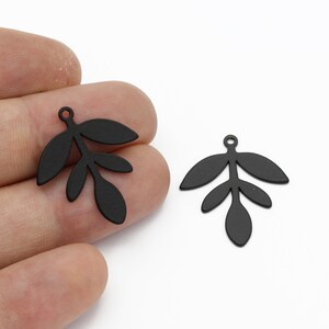 2 Pcs Black Plated Leaf Earrings, Branch Charms, Black Leaf Connector, Herb Jewelry, Flower Jewelry, Laser Cut Findings, 19x26mm, SH-2071