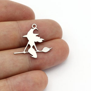 4 Pcs Stainless Steel Witch Pendant, Witch Broomstick Earrings, Witch Broomstick Charm, Spooky Charms, Halloween Pendant, 21x23mm, SH-1694