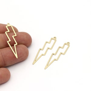 4 Stück Messing Blitz Anhänger, große Blitz Anhänger, Blitz Schmuck, Blitz Ohrringe, Schmuck Zubehör, 12x42mm, SH-1358