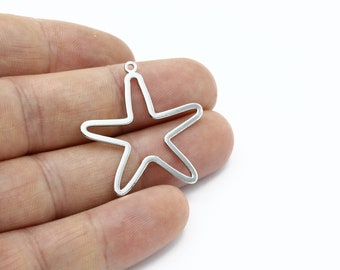 Rhodium Plated Big Star Earring, Star Pendant, Star Charm, Celestial Charms, Earring Findings, Rhodium Findings, Laser Cut Jewelry, SH-2809