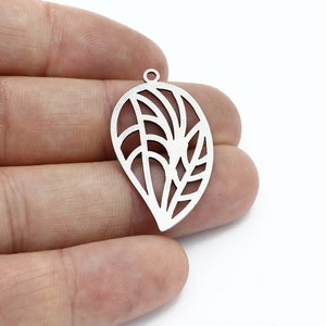 2 Pcs Stainless Steel Leaf Charm, Leaf Earring, Herb Pendant, Drop Leaf Jewelry, Earring Charms, Laser Cut Findings, 19x33mm, SH-3261