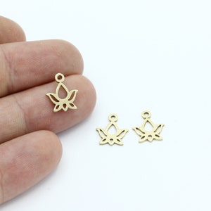 6 Pcs Raw Brass Lotus Flower Charms, Lotus Mandala Pendant, Lotus Bracelet, Tiny Lotus Flower Earrings, Laser Cut Findings, 10x12mm, SH-2418