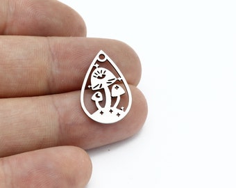 2 Pcs Stainless Steel Mushroom Earrings, Drop Shaped Mushroom Charm, Mushroom Pendant, Steel Findings, Necklace Pendant, 14x22mm, SH-3238