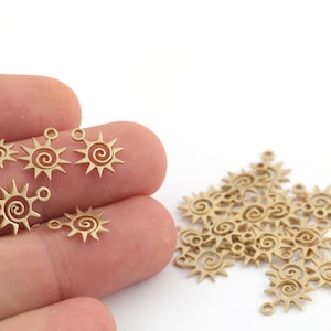 6 Pcs Raw Brass Spiral Sun Pendant, Tiny Sun Charms, Spiral Sun Charms, Raw Mini Sky Jewelry, Laser Cut Findings, 11x12.5mm, SH-618