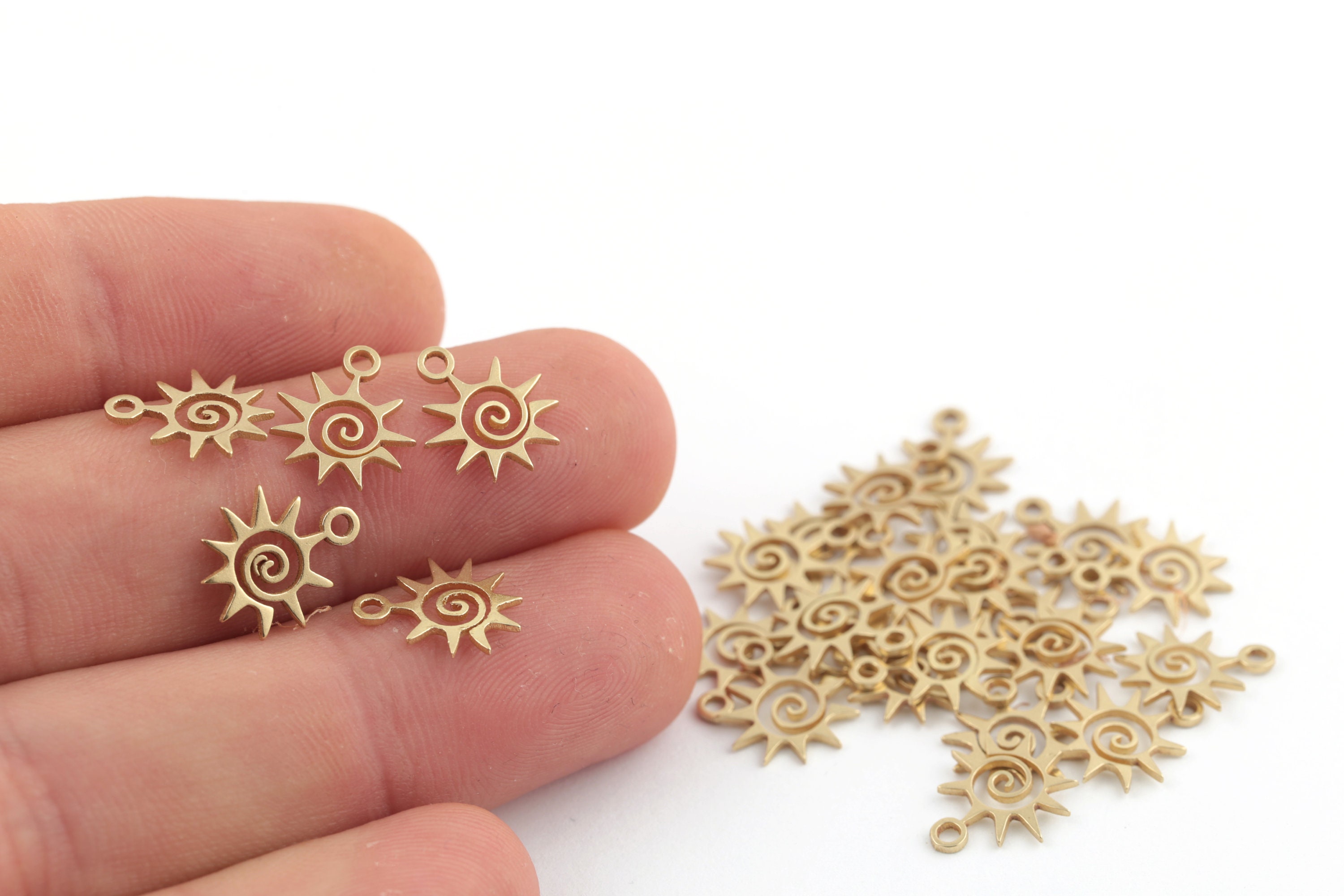 6 Pcs Raw Brass Spiral Sun Pendant, Tiny Sun Charms, Spiral Sun Charms, Raw Mini Sky Jewelry, Laser Cut Findings, 11x12.5mm, SH-618