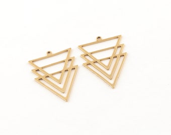 4Pcs Raw Brass Triangle Earrings, Laser Cut Triangle Pendant, Raw Geometric Charms, Arrow Charms, Laser Cut Findings, 20x29mm, SH-100