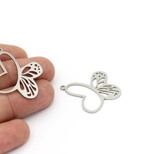 2 Pcs Stainless Steel Butterfly Pendant, Butterfly Earrings, Animal Findings, Butterfly Charms, Necklace Pendant, Steel Findings, SH-1449