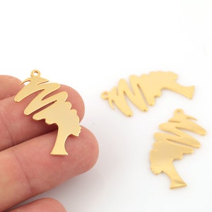 Pendentif visage en plaqué or brillant, breloques visage de femme, boucles d'oreilles contour, bijoux silhouette visage de femme, pièces découpées au laser, 18 x 33 mm, SH-657