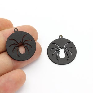 Black Plated Spider Pendant, Round Spider Earrings, Animal Charms, Spooky Charms, Halloween Findings, Jewelry Supplies, 23x26mm, SH-1507