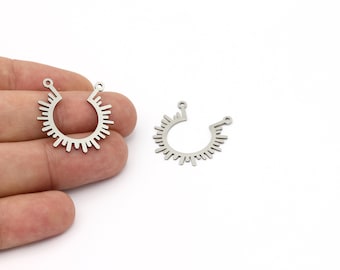 2 stuks roestvrijstalen zon connector, zon oorbel, halve zon hanger, 2 gaten zon sieraden, stalen bevindingen, laser gesneden bevindingen, 26 mm, SH-1450