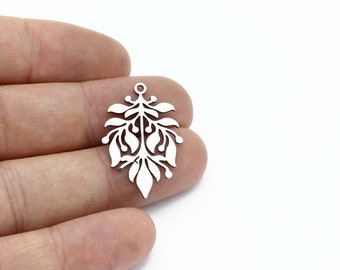 2 Pcs Stainless Steel Leaf Earrings, Leaf Charms, Flower Pendant, Herb Jewelry, Earring Charms, Laser Cut Findings, 19x29mm, SH-3224