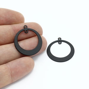 2 Pcs Black Plated Round Earring, Round Connector, Geometric Pendant, Earring Connector, Earring Pendant, Brass Findings, 24x27mm, SH-2371