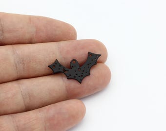 Breloque chauve-souris en plaqué noir, pendentif chauve-souris détaillé en forme de croissant et d'étoile, pendentif d'Halloween, trouvailles d'animaux, trouvailles noires, 16 x 30 mm, SH-3421