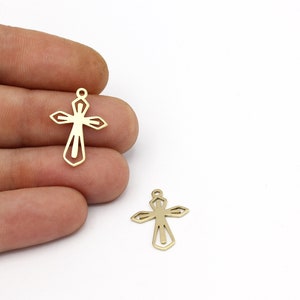 6 Pcs Raw Brass Cross Charms, Cross Pendant, Cross Earring, Religious Symbol Jewelry, Earring Charm, Brass Findings, 15x22mm, SH-1277