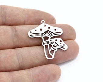 Stainless Steel Mushroom Pendant, Fairy Mushroom Earrings, Mushroom Charms, Steel Findings, Earring Charm, Necklace Pendant, 30x32mm,SH-3057