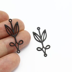 2 Pcs Black Plated Leaf Connector, Branch Charms, Brass Leaf Pendant, Black Herb Jewelry, Flower Jewelry, Laser Cut Findings, SH-1740