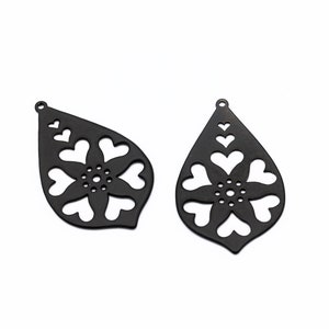Black Plated Heart Charms, Drop Shape Heart Pendant, Black Love Necklace, Heart Earring, Multiple Heart Jewelry, Black Findings, SH-1733