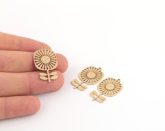 Raw Brass Flower Charms, Sun Flower Pendant, Daisy Flower Earrings, Dandelion Charm, Earring Charm, Jewelry Supplies, 19x31mm, SH-1116