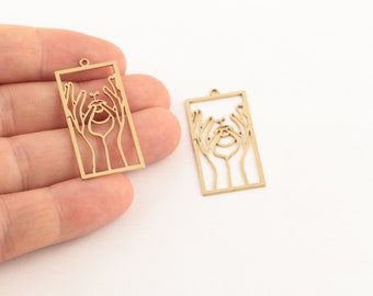 2 Stück Roh Messing Frau Gesicht Anhänger, moderne Kunst Charms, Umriss Gesicht Ohrringe, Frau Gesicht Silhouette Schmuck, Laser geschnitten Erkenntnisse, SH-167