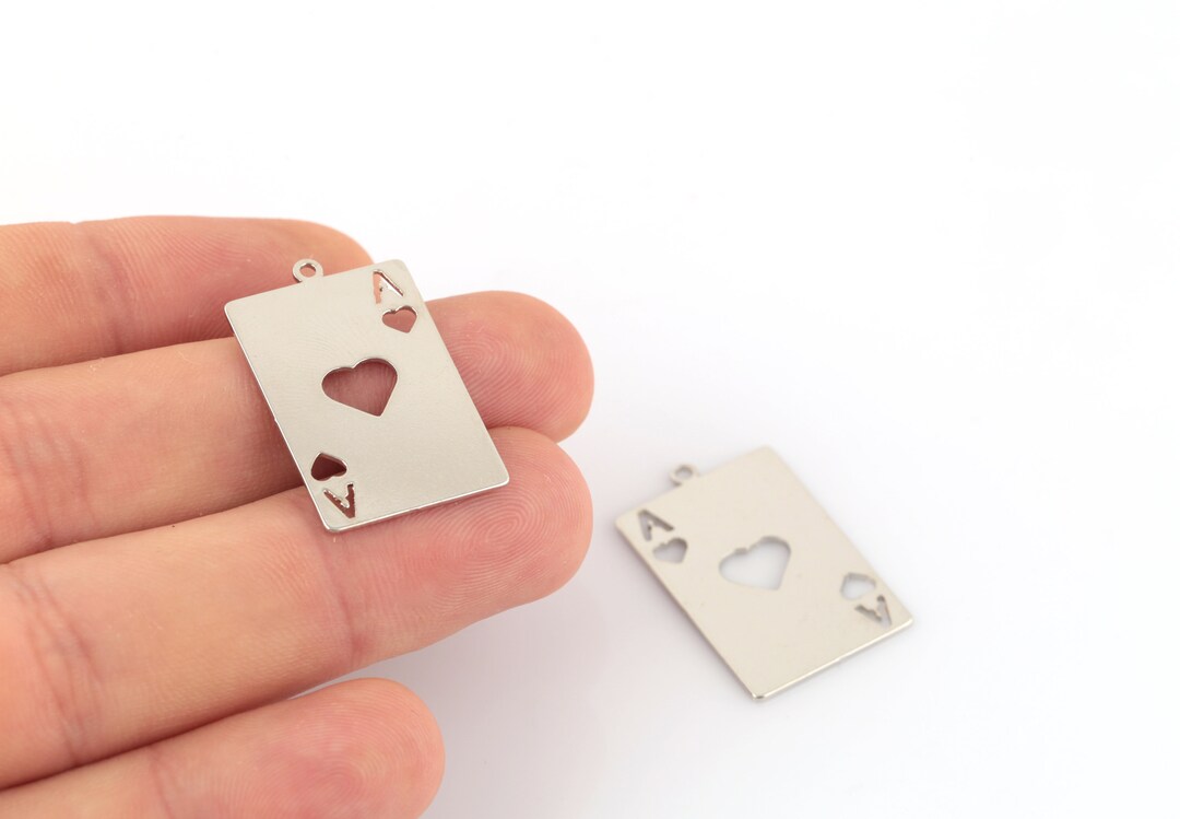 Playing Cards Rhinestone Rhodium Plated Laser Cut Playing Cards Pendant, Ace of Hearts Charm ...