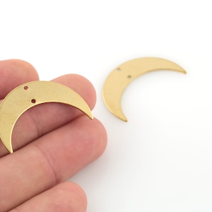 4 Pcs Raw Brass Moon Pendant, Crescent Charm, Moon Connector, Celestial Jewelry, Two Holes Moon Earring, Brass Findings, 9x35mm, SH-444
