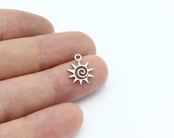 6 Pcs Stainless Steel Spiral Sun Pendant, Tiny Sun Charms, Spiral Sun Charms, Raw Mini Sky Jewelry, Laser Cut Findings, 11x12.5mm, SH-2532