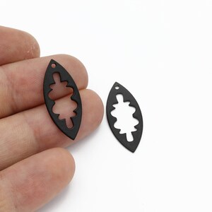 2 Pcs Black Plated Oval Earrings, Oval Shape Tree Charm, Geometric Pendant, Black Findings, Necklace Pendant, Laser Cut Findings, SH-2081