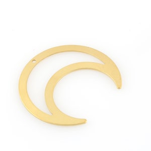 Raw Brass Moon Charm, Moon Connector, Celestial Charm, Earring Connector, Stamping Blanks, Jewelry Supplies, 4 Pcs, 16x42mm, SH-354