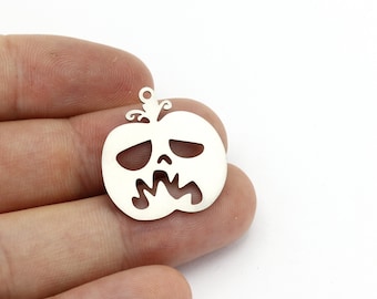 2 Pcs Stainless Steel Pumpkin Charms, Pumpkin Earrings, Halloween Pendant, Pumpkin Halloween Jewelry, Laser Cut Findings, 23x24mm, SH-1654