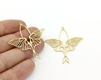 Raw Brass Butterfly Pendant, Butterfly Earrings, Moth Charms, Animal Findings, Necklace Pendant, Laser Cut Findings, Jewelry Making, SH-1559