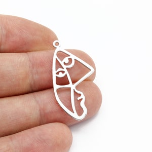 Rhodium Plated Abstract Face Pendant, Picasso Face Necklace, Fashion Face Earrings, Face Silhouette Jewelry, Laser Cut Findings, SH-2826