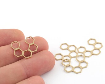 Raw Brass Honeycomb Charm, Honeycomb Pendant, Raw Brass Honeycomb Findings, Honeycomb Link, Brass Findings, Jewelry Supplier, 6 Pcs, SH-628