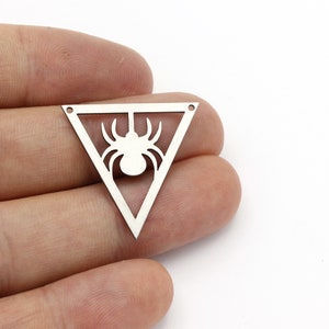2 Pcs Stainless Steel Spider Pendant, Triangle Spider Connector, Halloween Earrings, Spooky Charms, Halloween Findings, 26mm, SH-1630