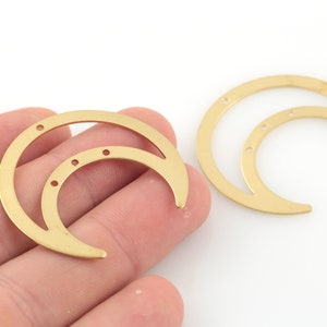 Raw Brass Moon Charm, Moon Connector, Celestial Charm, Earring Connector, 4 Holes Moon Pendant, Jewelry Supplies, 4 Pcs, 16x42mm, SH-407