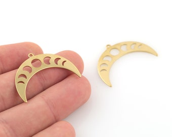 4 Pcs Raw Brass Moon Phase Charm, Moon Pendant, Crescent Earrings, Necklace Findings, Jewelry Supplies, Earring Pendant, 12x35mm, SH-426
