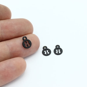 Black Plated Billiards Ball Pendant, Tiny 8 Ball Charm, 8 Billiard Balls Charm, Billiard Ball Earring, Black Findings, 7x10mm, SH-2564
