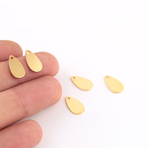6 Pcs 24k Gold Plated Drop Pendant, Tiny Drop Charms, Drop Charms With 1 Holes, Stamping Blanks, Drop Earrings, Jewelry Supplies, SH-1059