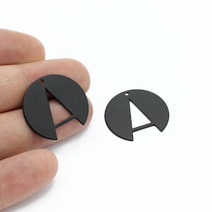 2 Pcs Black Plated Round Charms, Round Earring, Black Geometric Connector, A Earring Charm, Earring Pendant, Brass Findings, 25mm, SH-2366