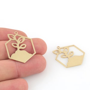 2 Pcs Raw Brass Flower Charms, Hexagon Pendant, Raw Brass Floral Earrings, Raw Hexagon Jewelry, Jewelry Supplies, Brass Findings, SH-522