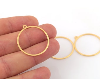 2 Pcs Gold Plated Round Charms, Laser Cut Circle Earrings, Circle Pendant, Gold Plated Circle Connector, Laser Cut Findings, 30x33mm, SH-893