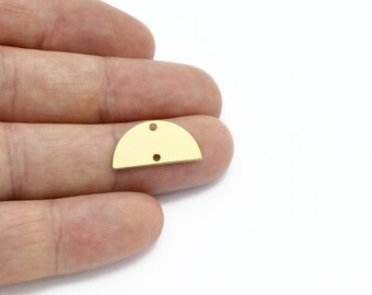 2 Pcs 24k Gold Plated Half Round Charm, Semi Circle Connector, Two Holes D Shape Pendant, Earring Connector, 10x20mm, SH-2698